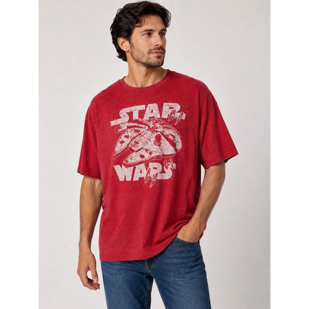 Star Wars Millennium Falcon Graphic Tee Shirt 2XL Red Distressed Retro